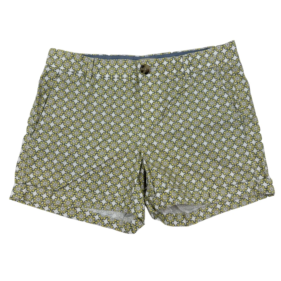 Banana Republic White Yellow Geometric Chino Shorts Sz 4 100% Cotton Flat Front - Image 1 of 4