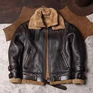 Herren B3 RAF Braun Bomber Flieger Flieger Vintage Pelz Mantel Echt Leder Jacke - Bild 1 von 11