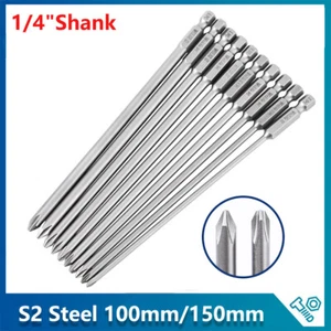 Phillips Screwdriver Bit Magnetic Extra Long 150/200mm Power Drill 1/4"Hex Shank - Picture 1 of 14