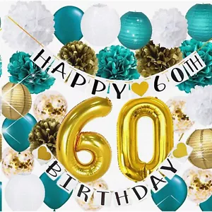 Golden Teal 60th Birthday Bash Kit: Glitzy Confetti Balloons, Vibrant Décor, Fes - Picture 1 of 7