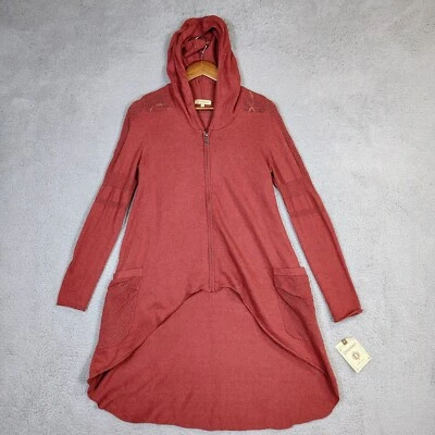 Cárdigan Democracy Mujer Pequeño Rojo Tejido Cremallera Completa Dobladillo Alto-Bajo Suéter con Capucha Nuevo con Etiquetas Foto 1 de 4