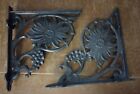 NOS Vintage Pair of Cast Iron Sunflower & Grapes Shelf Brackets New Old Stock