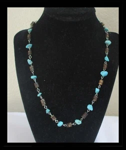 Turquoise & Brown Beaded Necklace 18" N035 - Picture 1 of 3