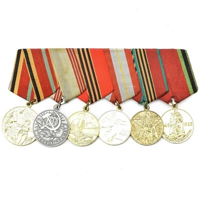 CONJUNTO RUSSO SOVIÉTICO 6 MEDALHAS COM FITAS MILITARES WW2 VETERAN AWARDS CRACHÁS DO EXÉRCITO - Imagem 1 de 2