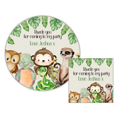 FIVE STAR PARTY SUPPLIES Personalised Birthday Party Stickers Jungle Animals For Party Bag Thank You