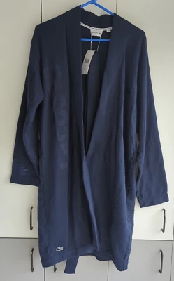 LACOSTE Authentic NWT Men's Kimono BATHROBE Cotton Navy Blue Size M/L  - Image 1 of 4