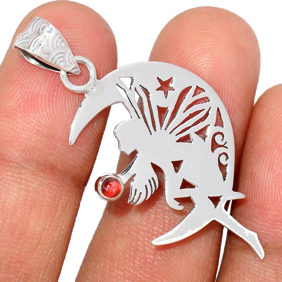 Hada en la Luna - Granate Natural 925 Plata Colgante Joyería BP211714 FUNP1 Foto 1 de 1
