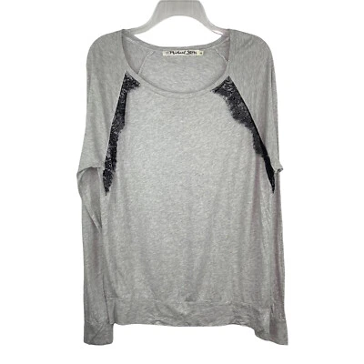 Michael Stars Grey Black Lace Trim Long Sleeve Blouse Shirt Women's One Size - Image 1 of 4