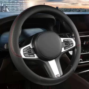 Car Steering Wheel Cover Universal 15 inch Leather Breathable Anti-Slip Black - Picture 1 of 8
