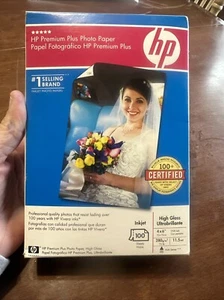 HP Premium Plus Photo Paper - Inkjet, 4x6, High Gloss, 100 Sheets - New in Box - Zdjęcie 1 z 3