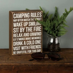 "CAMPING - Letrero de caja - "Reglas de campamento" - 6"" x 8"" x 1,75" - Imagen 1 de 2