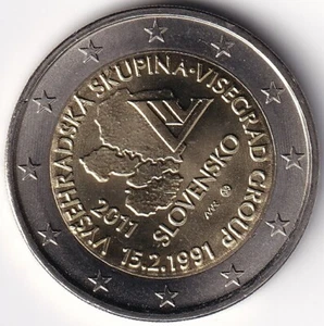 2 Euro Gedenkmünze Slowakei - 2011 - "20. Jahrestag Gründung Visegrad-Gruppe" - Bild 1 von 2