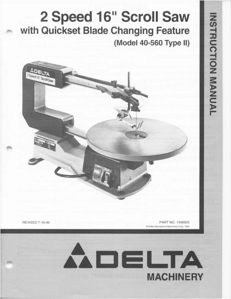 Delta 40-560 2 Speed 16" Scroll Saw Instruction Manual - Image 1 of 1