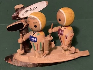 Wood Folk Art Asian Snowshoeing Skiing 5”x3”x1” - Picture 1 of 4