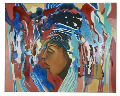 30" Henry Porter Arte Negro Americana Retrato Mujer Sueño Pintura Tribal Foto 1 de 4