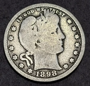 1898-O Quartier de barbier argent 90% New Orleans Mint - Photo 1/2