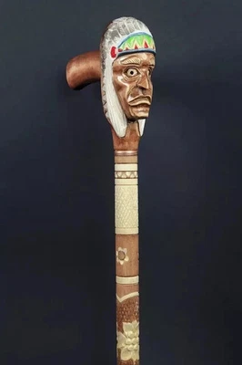 Wooden Staff Shaman Walking Stick Carved Artisan Exclusive Collectible Cane Gift - Image 1 of 4