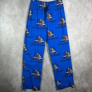 Life Is Good Pajama Pants Mens Small Blue Drawstring Fleece Pockets Sleepwear - Picture 1 of 9