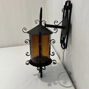 Vintage große Wandleuchte Braunglas Spanish Revival Schmiedeeisen - Bild 1 von 13