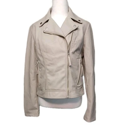 Express Imitación Cuero Moto Chaqueta Mujer Gris Medio Bolsillos Bolsillos Cremallera a Presión Foto 1 de 4