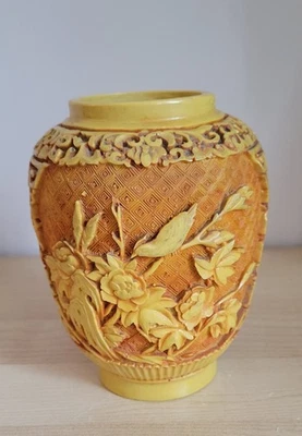 Jarrón cinabrio amarillo chino vintage sin tapa Foto 1 de 4