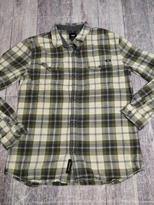 Vans Shirt Youth XL Navy Green Ivory Plaid Flannel Long Sleeve Button Up - Picture 1 of 4