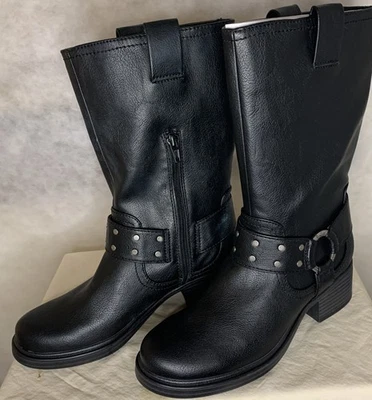 Zodiac 黑色背带靴女式 7.5 西部骑手风格 Jolie Moto 全新  — 第 1/4 张图片