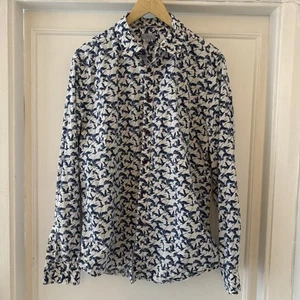 Linea Men's Shirt Birds print White/ Blue Shirt UK Size L - Picture 1 of 8