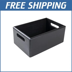 Sustainable Black Wood Storage Crate with Handles - 13 Cubic Inch Capacity - Picture 1 of 4