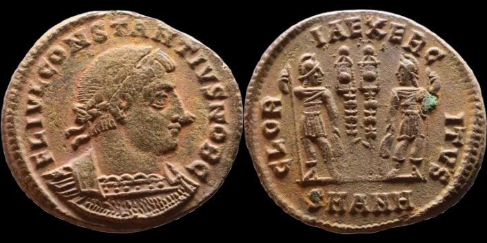 Constantius II Caesar Ancient Roman coin AE3, Antioch, GLORIA EXERCITVS.R00024 - Image 1 of 1