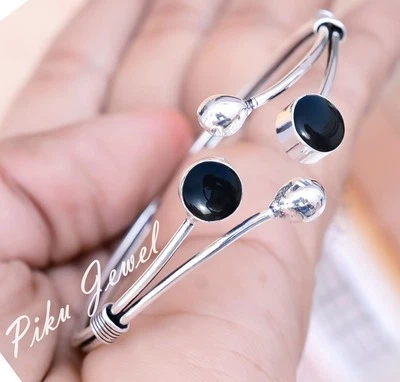 Bracciale in argento sterling 925 con pietre preziose naturali onice nera... - Immagine 1 di 4