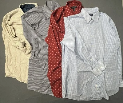 Lot Of 4 Men’s Lg Button Up Plaid Striped Nautica Alfani Van Heusen Club Room LS - Image 1 of 4