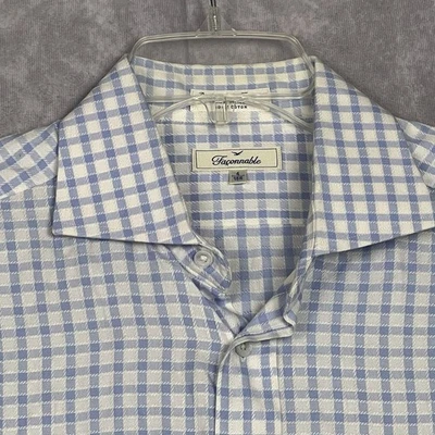Faconnable Men’s 16/34 Cotton Shirt French Cuffs Blue Checks Long Sleeve - Image 1 of 4