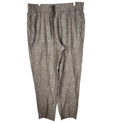 ATHLETA 裤子女式大号灰色撤退亚麻抽绳休闲浅口袋 — 第 1/4 张图片