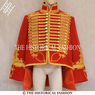 Hombres Siglo XVIII Militar Húsar Chaqueta Roja Lana Dolman Húsar Chaqueta Foto 1 de 4