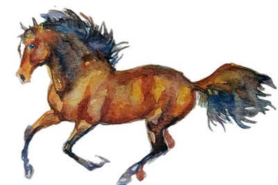 Arte para correr semental, pintura original en acuarela firmada, regalo amante de los caballos 5x3" Foto 1 de 4