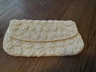 La Regale Ltd. Vintage Beaded White Pastel Shell Clutch Purse - Image 1 of 4