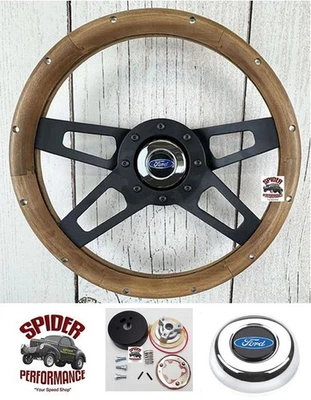 1970-77 Bronco Ford pickup wood steering wheel BLUE OVAL 13 1/2" WALNUT II - Image 1 of 4