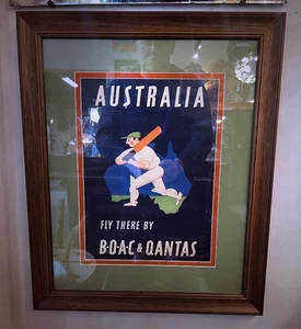 Póster de viaje original de cricket BOAC & QANTAS - Imagen 1 de 7