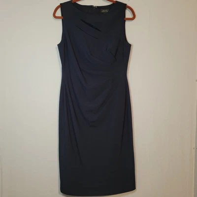 Tahari Arthur S. Levine Vestido Vaina Sin Mangas Acanalado Talla 10 Azul Marino Oficina Carrera Foto 1 de 4