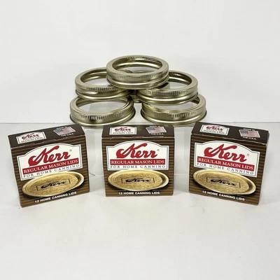 Sealed Kerr Regular Mouth Canning Jar Lids (12pack x 3)  + 6 Bands - Image 1 of 4