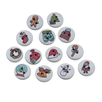 50PCS Painted Christmas Wood Buttons for Sewing, Scrapbooking, DIY Decor 15mm - Image 1 of 4