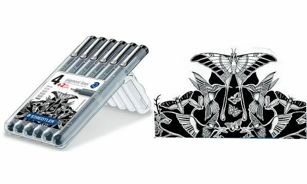 6x STAEDTLER Pigment Fine Liner schwarz im Etui dokumentenecht lichtbeständig - Bild 1 von 1