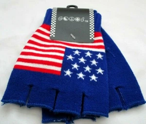 MEN WOMEN PUNK  US AMERICAN FLAG STARS&STRIPES CUTOFF FINGERLESS GLOVES-NEW! - Picture 1 of 1