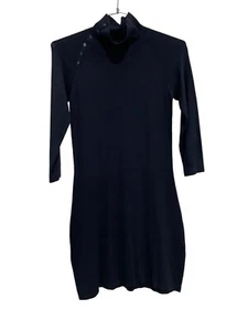 Louis Féraud Paris Button Turtleneck Sweater Dress Womens 34 Navy Blue Cozy Knit - Picture 1 of 7