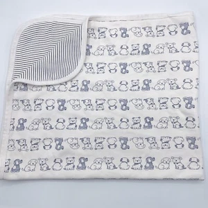 Little Me Puppy Stripes Baby Blanket Blue White Cotton Swaddle Reversible 25x30 - Picture 1 of 5