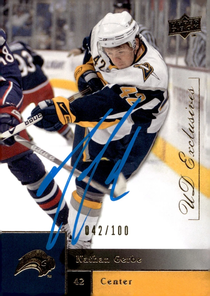 Nathan Gerbe - Signed 2009-10 Upper Deck Series 1 Exclusives /100 Card #12 - Image 1 of 2