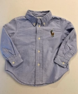 Ralph Lauren 18M Toddler Boys Button Up Oxford Shirt Big Pony Light Blue Preppy - Picture 1 of 8