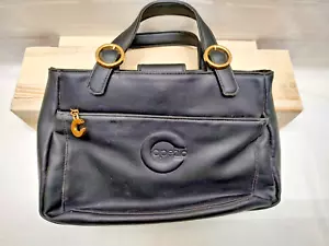 Borsa a mano vintage in pelle nera Capezio borsa tono oro fibbia 3 tasche con cerniera - Foto 1 di 13