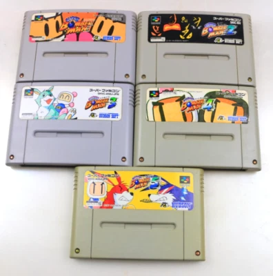 Lot of 5 Super Bomberman 1 2 3 4 5 SFC Nintendo Super Famicom SNES Japan Tested - Image 1 of 3